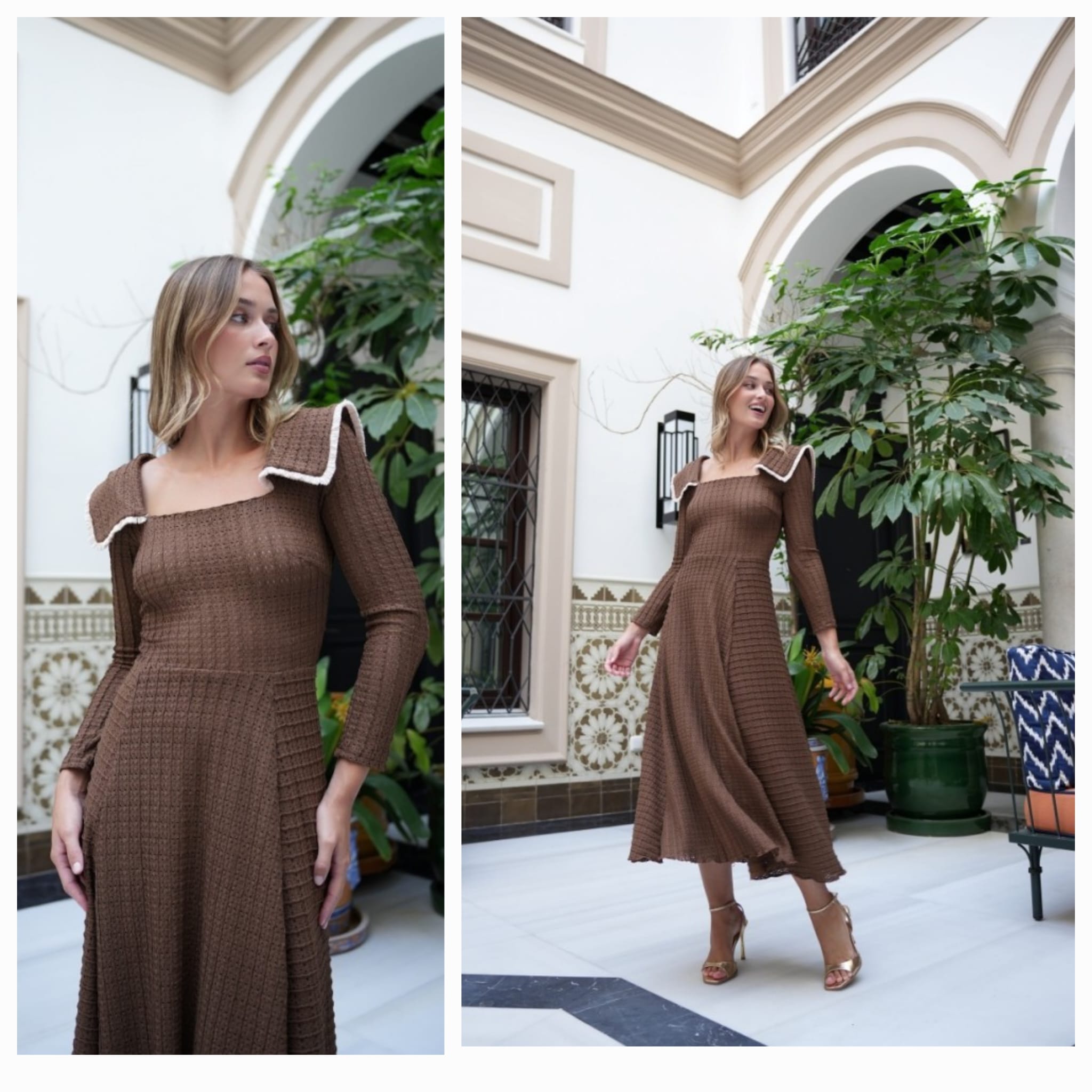vestido cobre punto calado